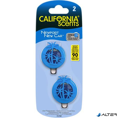 Autóillatosító, mini diffúzer, 2*3 ml, CALIFORNIA SCENTS "Newport New Car"