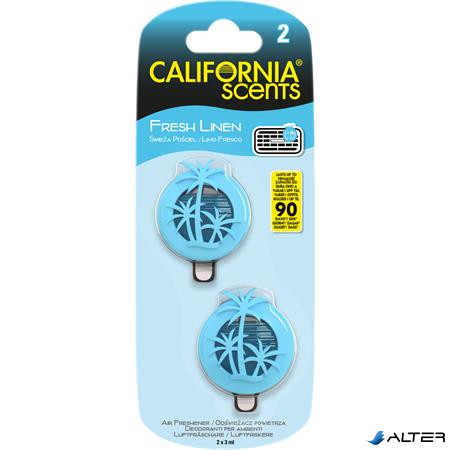 Autóillatosító, mini diffúzer, 2*3 ml, CALIFORNIA SCENTS "Fresh Linen"