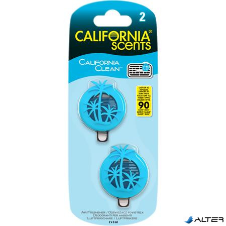 Autóillatosító, mini diffúzer, 2*3 ml, CALIFORNIA SCENTS 'California Clean'