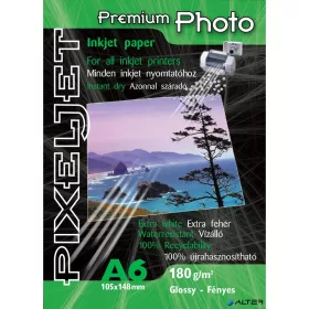   Pixeljet Tintasugaras fotópapír Premium Photo, fényes,, 180g, A6 105x148 mm, 80 lap