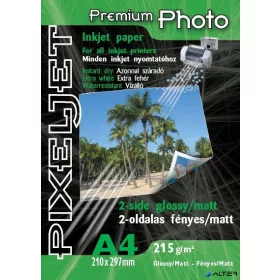   Pixeljet Tintasugaras fotópapír Premium Photo, kétoldalas, fényes,/matt, 215g, A4 210x297 mm, 20 lap