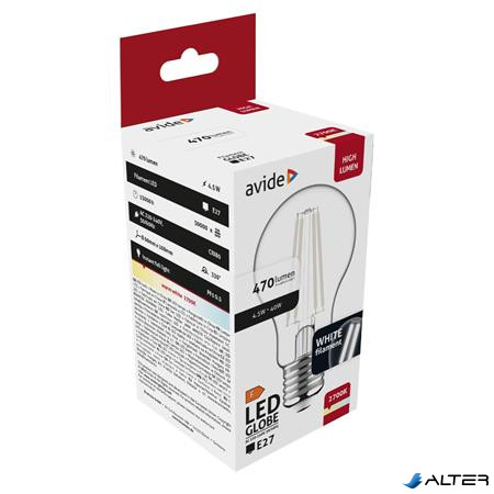 LED izzó, filament, E27, gömb, A60, 4,5W, 470lm, 2700K, AVIDE
