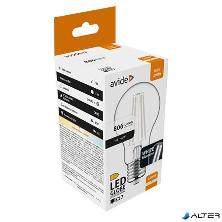 LED izzó, filament, E27, gömb, A60, 7W, 806lm, 4000K, AVIDE