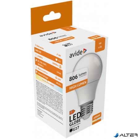 LED izzó, E27, gömb, A60, 8W, 806lm, 4000K, AVIDE