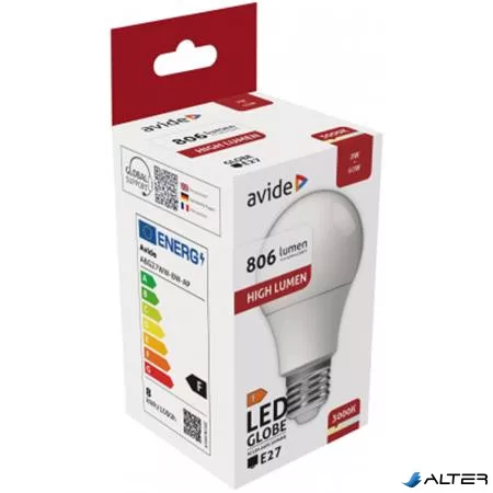LED izzó, E27, gömb, A60, 8W, 806lm, 3000K, AVIDE