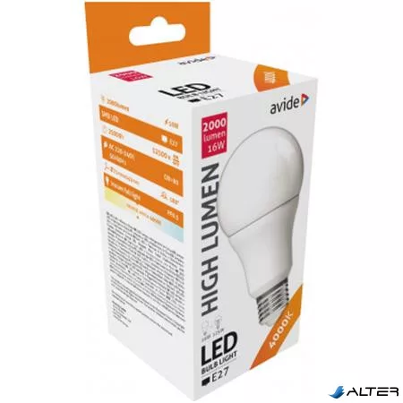 LED izzó, E27, gömb, A70, 16W, 1901lm, 4000K, AVIDE