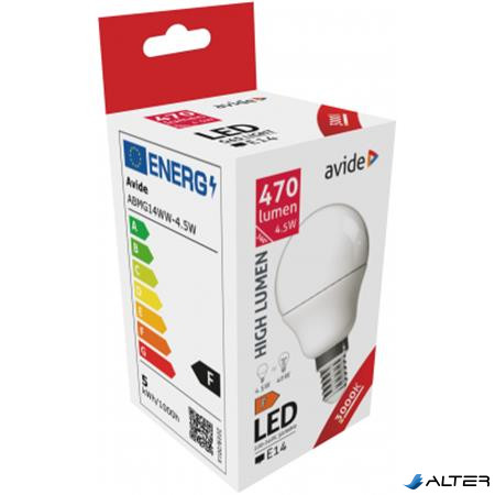 LED izzó, E14, kisgömb, G45, 4,5W, 470lm, 3000K, AVIDE