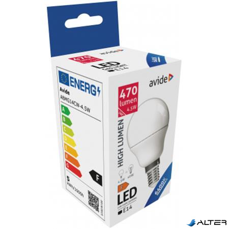 LED izzó, E14, kisgömb, G45, 4,5W, 470lm, 6400K, AVIDE