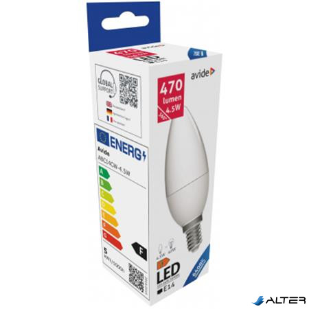 LED izzó, E14, gyertya, 4,5W, 470lm, 6400K, AVIDE