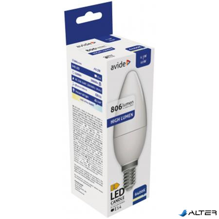 LED izzó, E14, gyertya, 6,5W, 806lm, 6400K, AVIDE