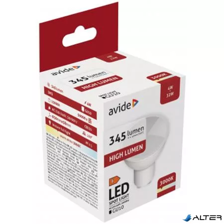 LED izzó, GU10 spot, 4W, 345lm, 3000K, AVIDE