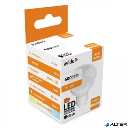 LED izzó, GU10 spot, 7W, 620lm, 4000K, AVIDE