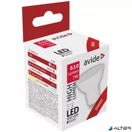 LED izzó, GU10 spot, 7W, 610lm, 3000K, AVIDE