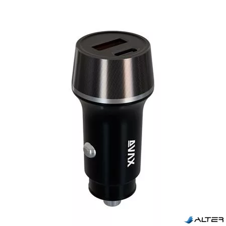 Autós töltő, USB-C, USB-A, AVAX "CC340B", fekete