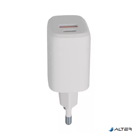 Hálózati töltő, USB-A + USB-C, 12W, AVAX "CH312W Speedy", fehér