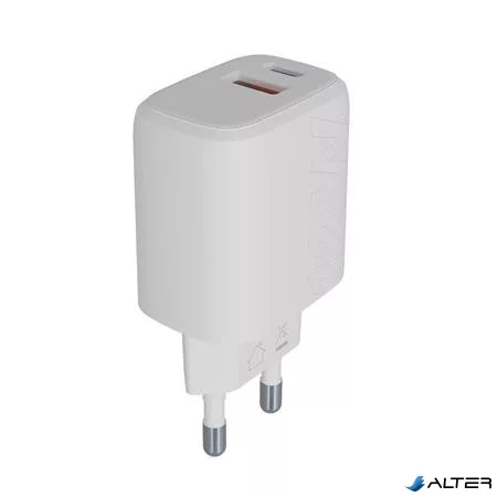 Hálózati töltő, USB-A + USB-C, 12W, AVAX "CH312W Speedy", fehér