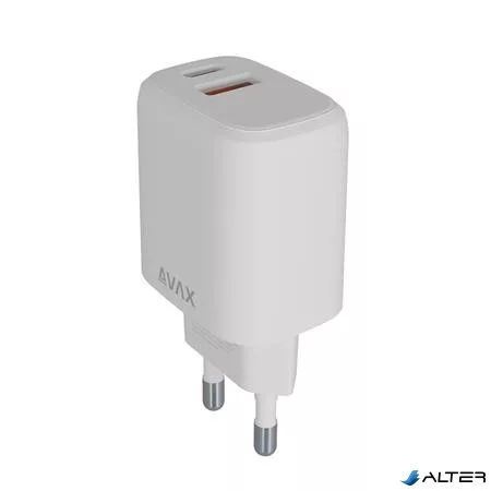 Hálózati töltő, USB-A + USB-C, 12W, AVAX "CH312W Speedy", fehér