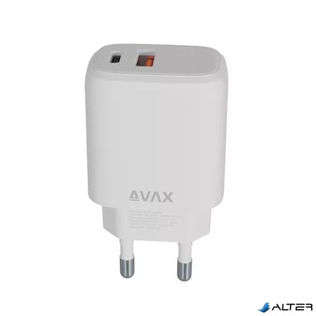 Hálózati töltő, USB-A + USB-C, 12W, AVAX "CH312W Speedy", fehér