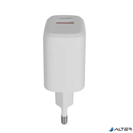 Hálózati töltő, USB-A + USB-C, 12W, AVAX "CH312W Speedy", fehér