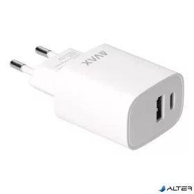   Hálózati töltő, USB-A + USB-C, 20W, AVAX "CH320 Speedy", fehér