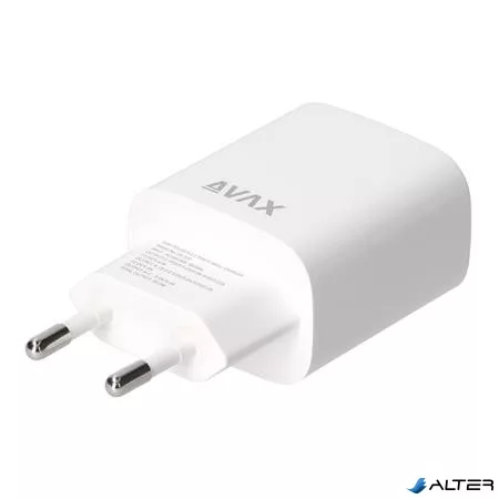 Hálózati töltő, USB-A + USB-C, 20W, AVAX "CH320 Speedy", fehér