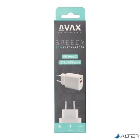 Hálózati töltő, USB-A + USB-C, 20W, AVAX "CH320 Speedy", fehér