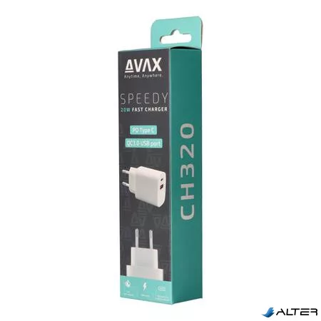 Hálózati töltő, USB-A + USB-C, 20W, AVAX "CH320 Speedy", fehér