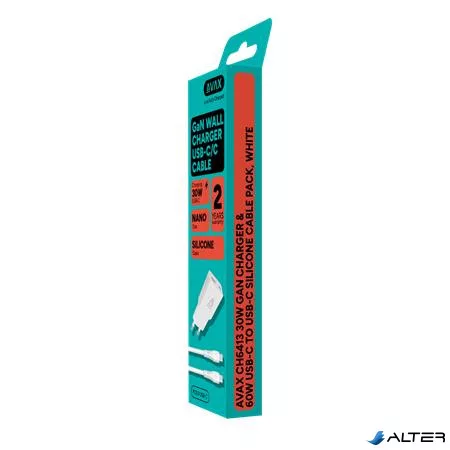 Hálózati töltő + USB-C - USB-C kábel, 1,5 m,  AVAX "CH6413", fehér