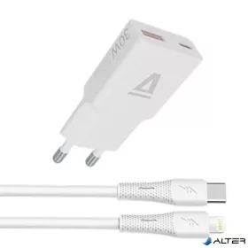   Hálózati töltő + USB-C - Lightning (Apple) kábel,  AVAX "CH6414", fehér