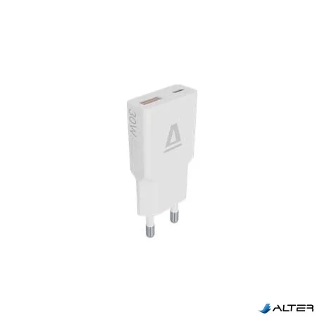 Hálózati töltő, GaN, USB-A + USB-C, AVAX "CH641W Nano Slim", fehér