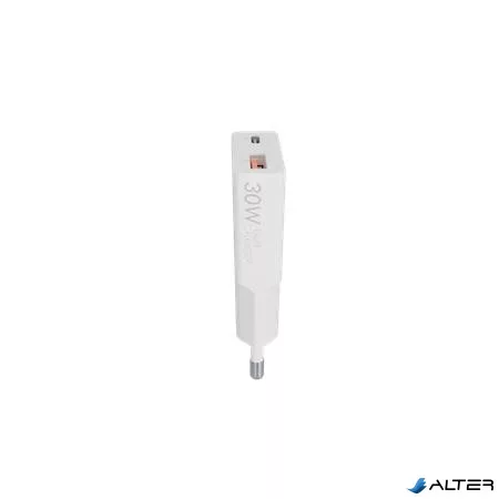 Hálózati töltő, GaN, USB-A + USB-C, AVAX "CH641W Nano Slim", fehér
