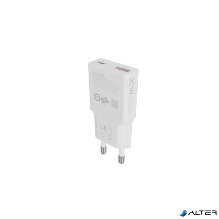 Hálózati töltő, GaN, USB-A + USB-C, AVAX "CH641W Nano Slim", fehér