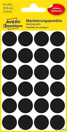 Etikett, 18 mm, kör, AVERY ZWECKFORM, fekete, 96 etikett/csomag