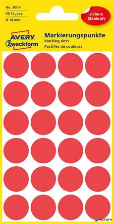 Etikett, 18 mm, kör, AVERY ZWECKFORM, piros, 96 etikett/csomag