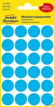 Etikett, 18 mm, kör, AVERY ZWECKFORM, kék, 96 etikett/csomag