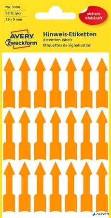 Jelölőnyíl, 39x9 mm, AVERY ZWECKFORM, neon narancs, 63 etikett/csomag