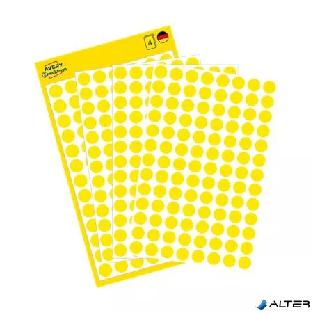 Etikett, 8 mm, kör, AVERY ZWECKFORM, sárga, 416 etikett/csomag