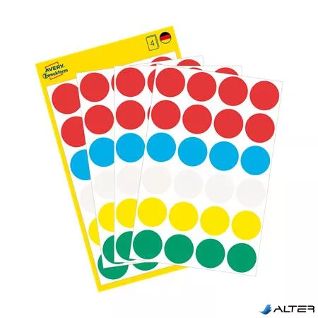 Etikett, 18 mm, kör, AVERY ZWECKFORM, 5 különböző szín, 96 etikett/csomag