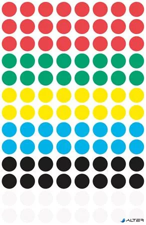 Etikett, 8 mm, kör, AVERY ZWECKFORM, 5 különböző szín, 416 etikett/csomag