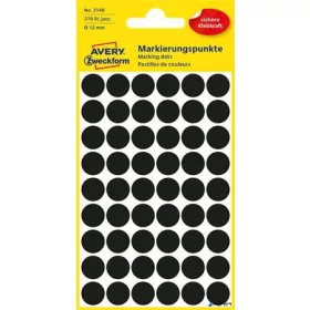   Etikett, 12 mm, kör, AVERY ZWECKFORM, fekete, 270 etikett/csomag