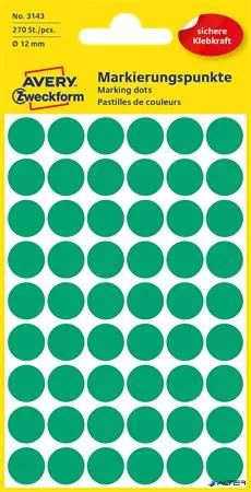 Etikett, 12 mm, kör, AVERY ZWECKFORM, zöld, 270 etikett/csomag