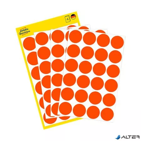 Etikett, 18 mm, kör, AVERY ZWECKFORM, neon piros, 96 etikett/csomag