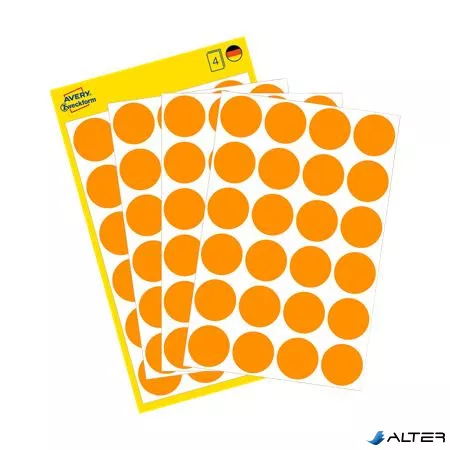 Etikett, 18 mm, kör, AVERY ZWECKFORM, neon narancs, 96 etikett/csomag