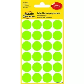   Etikett, 18 mm, kör, AVERY ZWECKFORM, neon zöld, 96 etikett/csomag