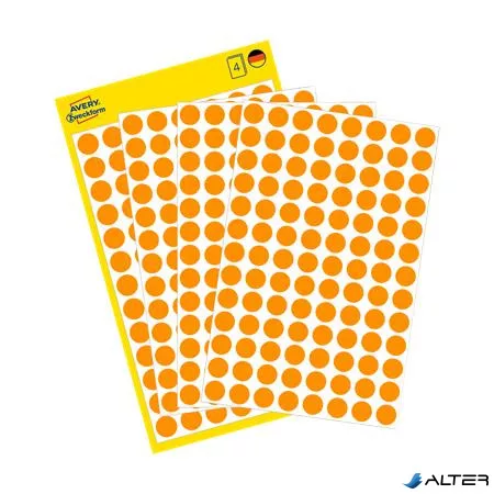 Etikett, 8 mm, kör, AVERY ZWECKFORM, neon narancs, 416 etikett/csomag