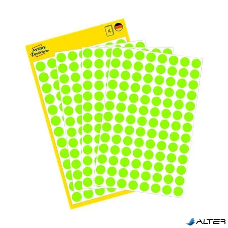 Etikett, 8 mm, kör, AVERY ZWECKFORM, neon zöld, 416 etikett/csomag