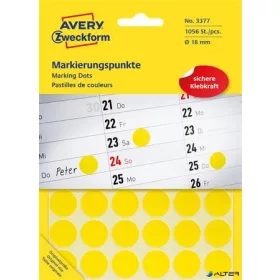   Etikett, 18 mm, kör, AVERY ZWECKFORM, sárga, 1056 etikett/csomag