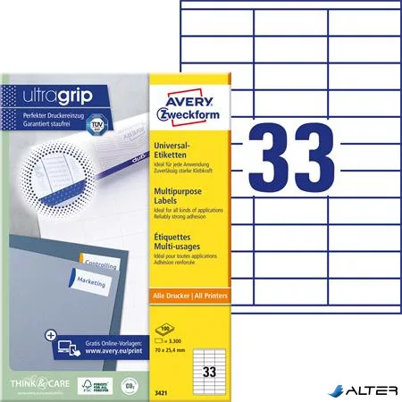 Etikett, univerzális, 70x25,4 mm, AVERY ZWECKFORM, 3300 etikett/csomag