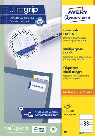 Etikett, univerzális, 70x25,4 mm, AVERY ZWECKFORM, 3300 etikett/csomag