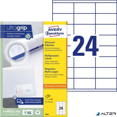Etikett, univerzális, 70x35 mm, AVERY ZWECKFORM, 2400 etikett/csomag